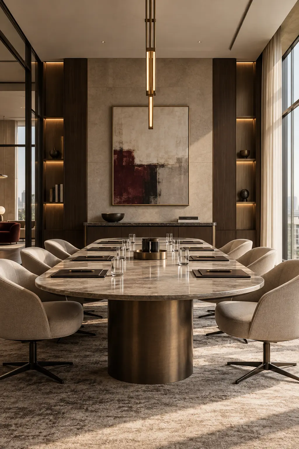 An elegant executive meeting room prepared for a leadership gathering.